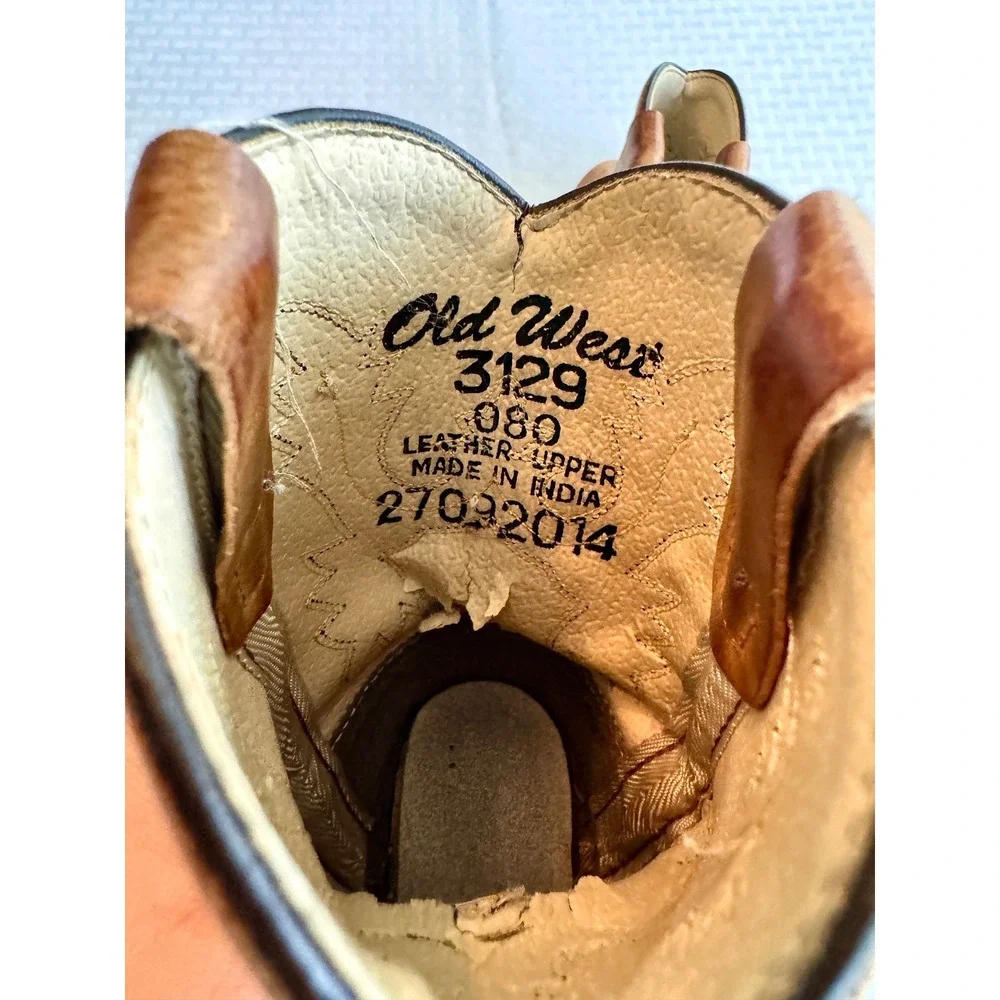 Old West Kids Tan‎ Leather Western Cowboy Boots 3129 Size 8.5 Toddler Brown